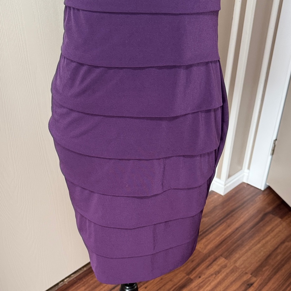 Enfocus Studio One-Shoulder Purple Ruffle Rosette Tiered Dress - Picture 5 of 8